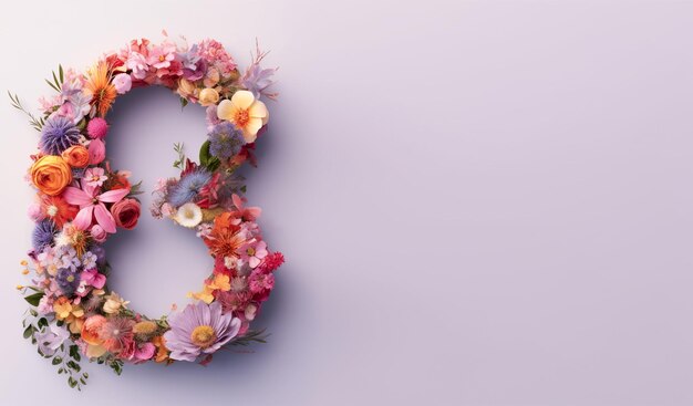 Number 8 shape with floral on pastel isolated background