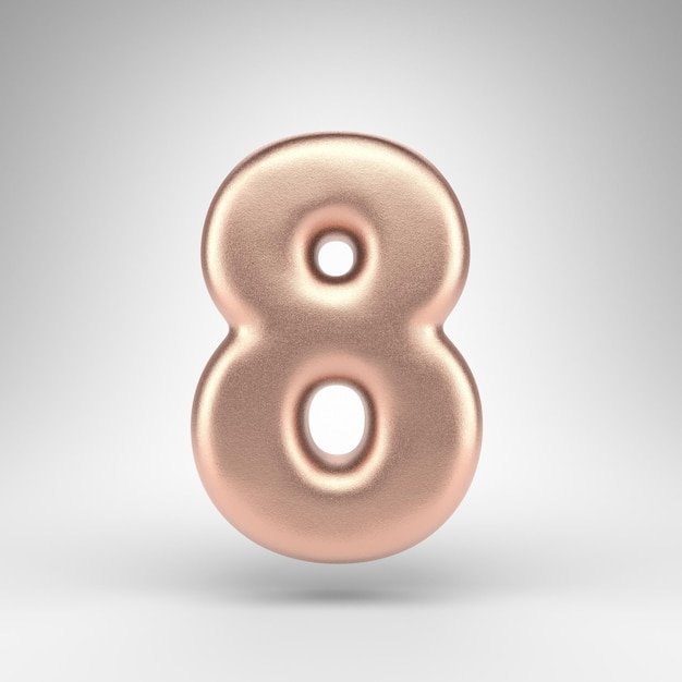 Number 8 on white background. Matte copper 3D rendered number with shiny metallic texture.