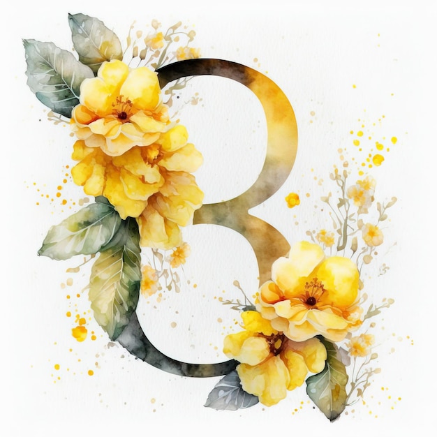 Number 8 with flowers, watercolor | Premium AI-generated image