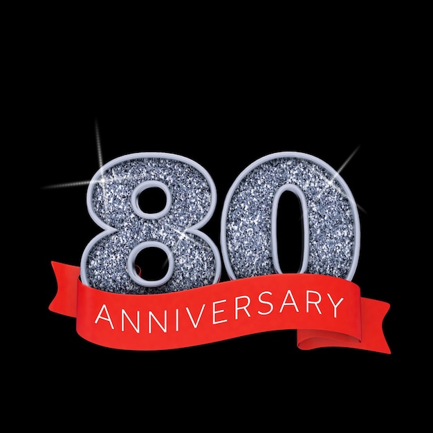Номер 80 серебряный сверкающий баннер празднования годовщины 3D Render