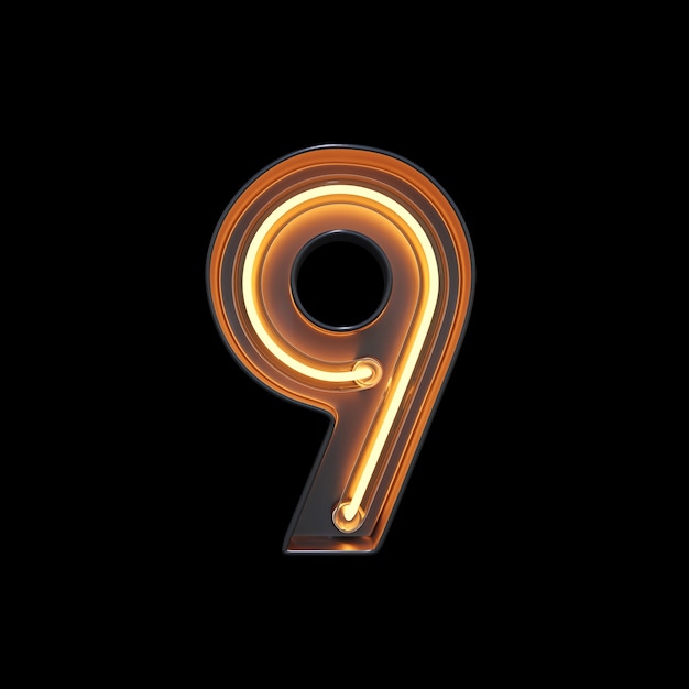 Number 9, Alphabet made from Neon Light