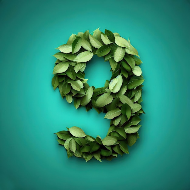 Number 9 on a green background inside it is a variety of green leaves generated Ai