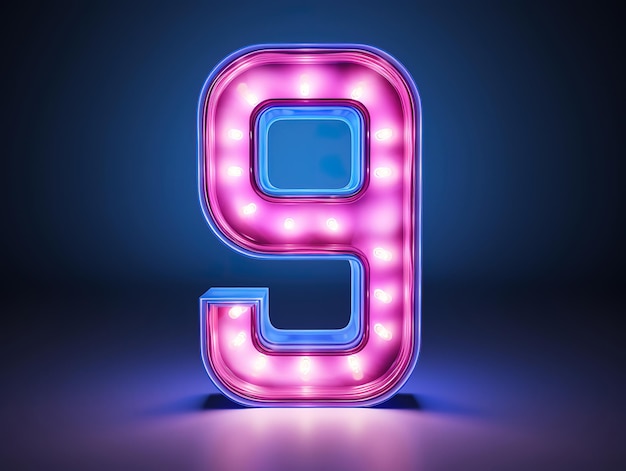 Number 9 made from neon light Generative Ai