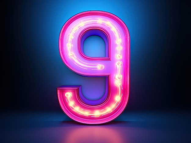 Number 9 made from neon light Generative Ai