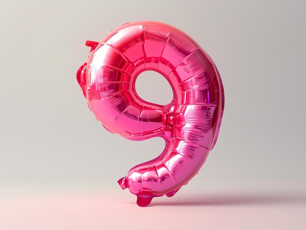 Number 9 pink inflatable balloon isolated on white background for birthday party 3d render