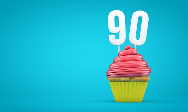Кекс празднования дня рождения номер 90 3D рендеринг