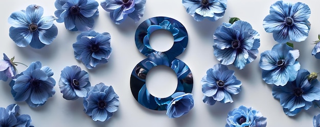 The number of Blue flowers on a white background Concept Flowers Blue White Background Count Number of