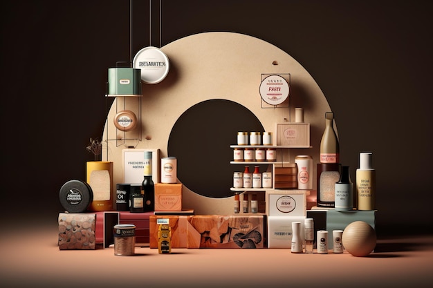 A number of cosmetics products on a table generative ai image