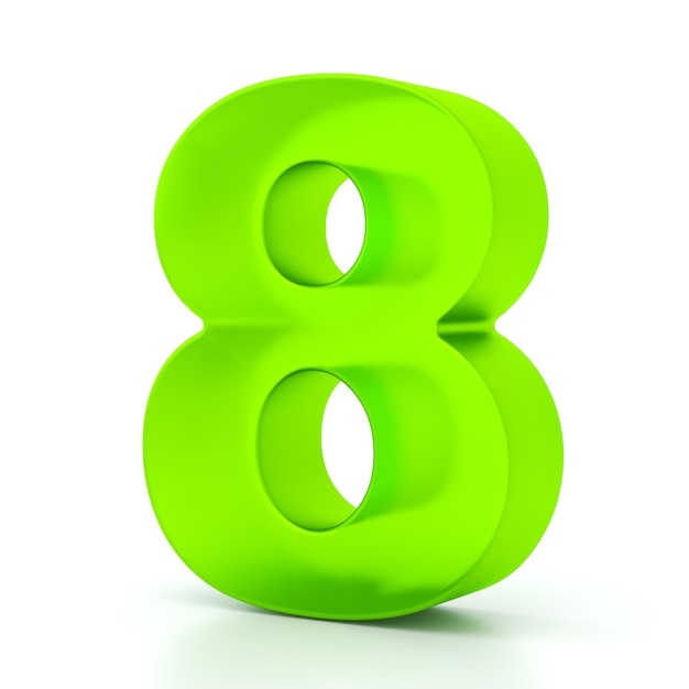 Фото Число восемь с зеленым стеклянным материалом 3d символ для графического дизайна презентации или фона