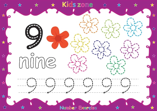 Number exercise with cartoon coloring book kids' illustration