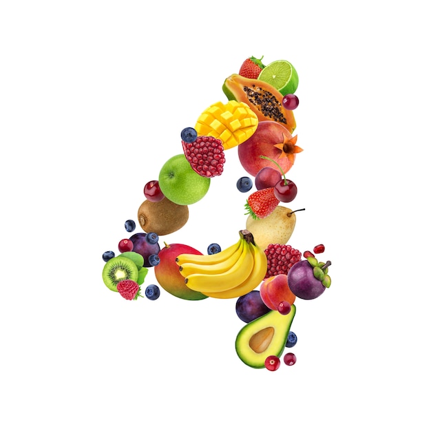 Number four made of different fruits and berries