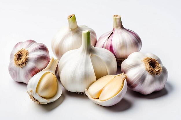 A number of Garlic with a white background