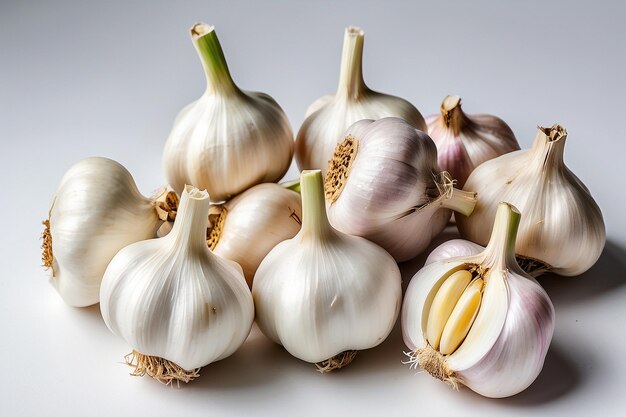 Photo a number of garlic with a white background