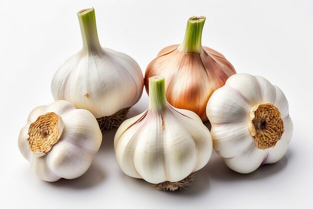 A number of Garlic with a white background