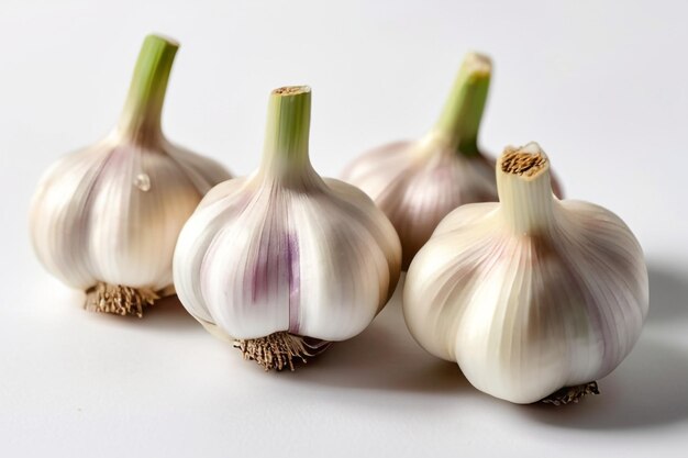 A number of Garlic with a white background