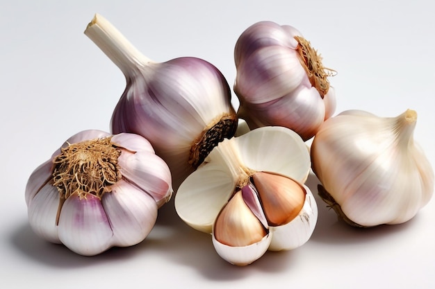 Photo a number of garlic with a white background