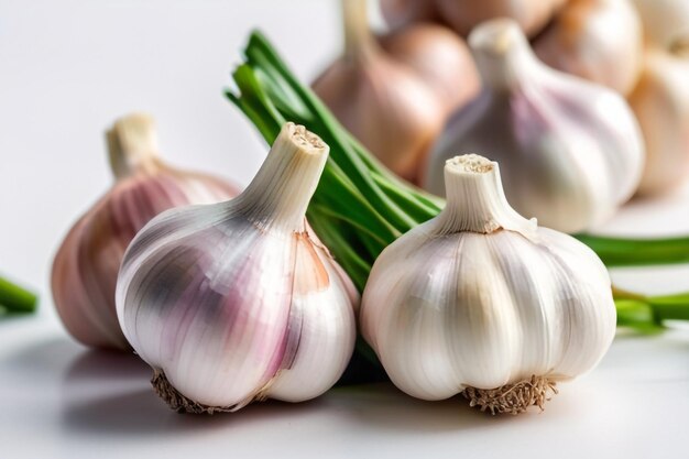 A number of Garlic with a white background