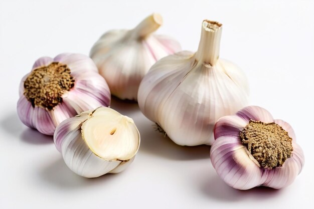 A number of Garlic with a white background