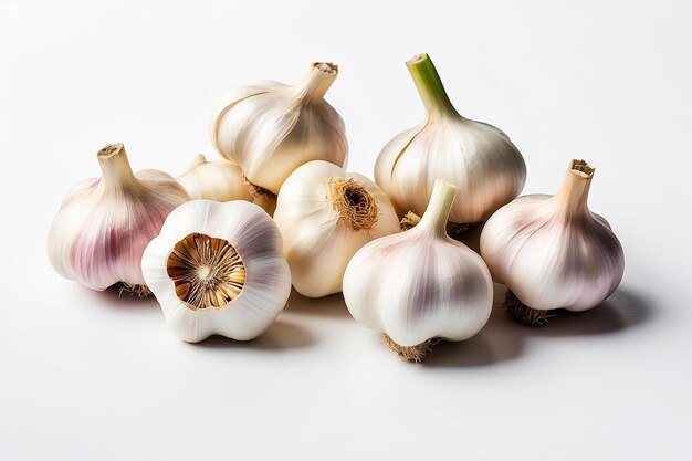 Photo a number of garlic with a white background