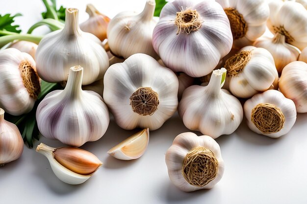 Photo a number of garlic with a white background