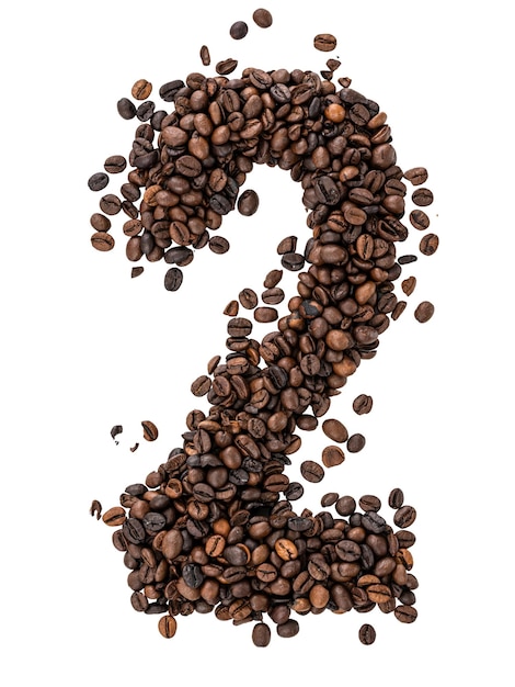 Number made from roasted coffee beans on transparent background