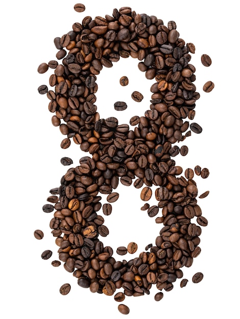 Number made from roasted coffee beans on transparent background