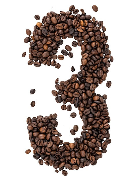 Number made from roasted coffee beans on transparent background