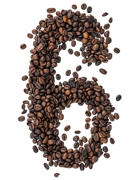 Number made from roasted coffee beans on transparent background