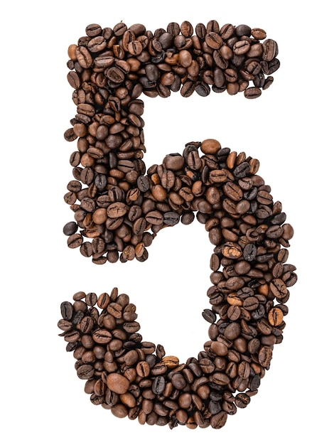 색 고립된 배경에 은 커피 콩으로 만든 숫자