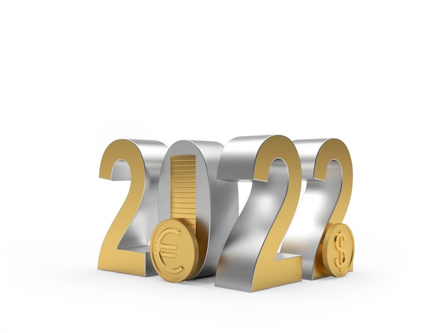 Number new year with dollar and euro coins