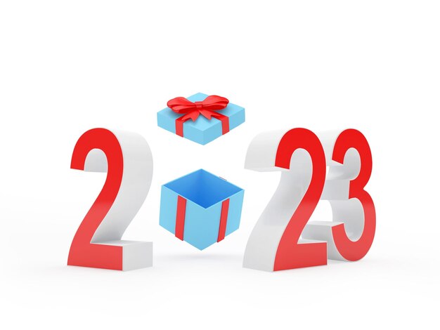 Number New Year with an open gift box.
