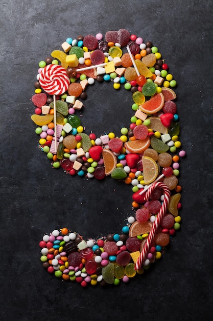 Photo number nine made from candies