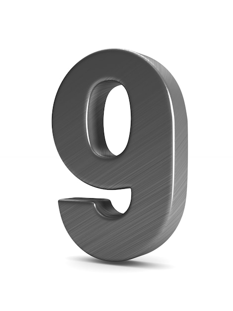 Number nine on white background. Isolated 3D illustration