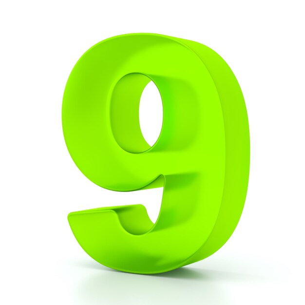 Number nine with green glass material 3d symbol for graphic design presentation or background