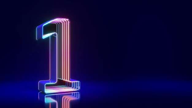 Number one scifi style Neon lights on dark blue background3d rendering