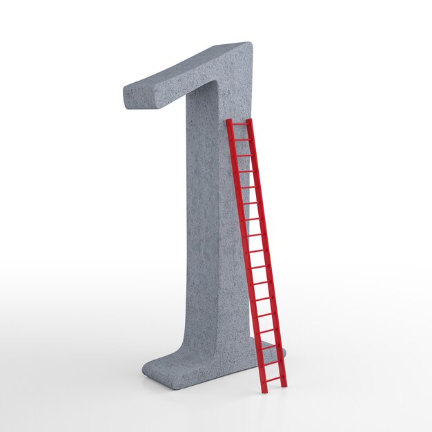 Number One with Ladder. 3D Rendering