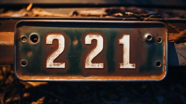 Photo a number plate on a rusted metal fence