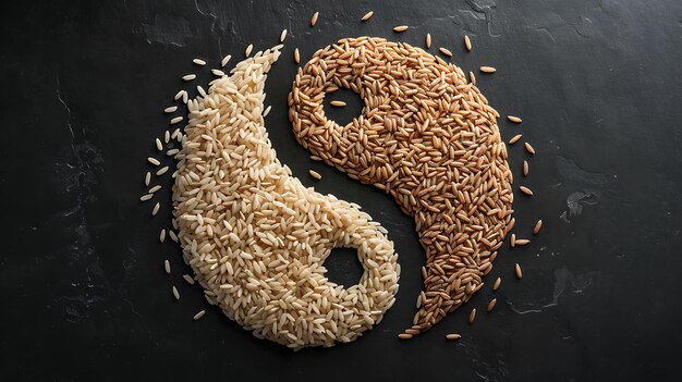 Photo a number of rice and grains on a black background