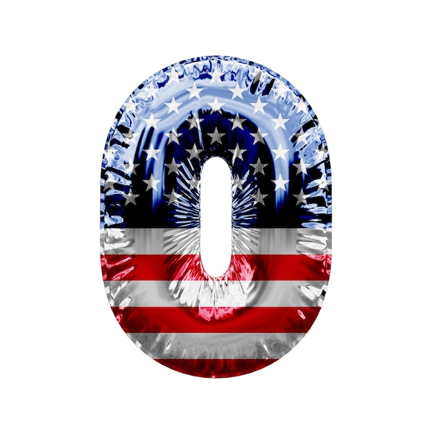 Number  stars and stripes united states foil balloon font d render