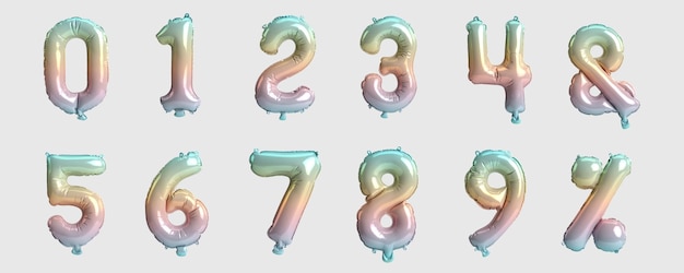 Foto tabella dei numeri e illustrazione 3d del segno di tipo 1 palloncini nobili arcobaleno isolati su sfondo nero