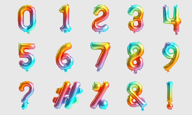 Number table and mark 3d illustration of type 2 rainbow balloons isolated on white background