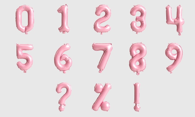 Number table and rmark 3d illustration of type 4 pink balloons\
isolated on black background