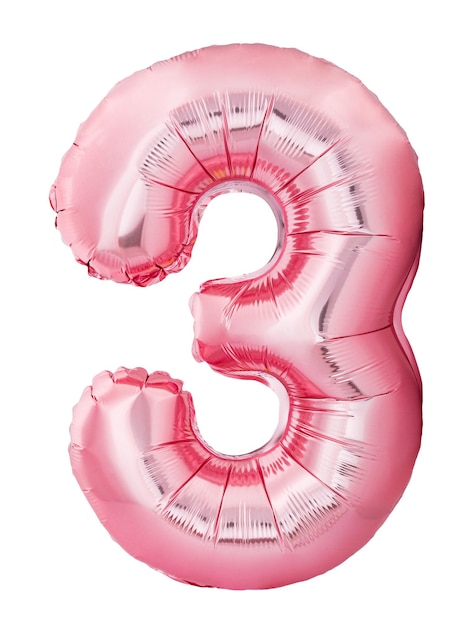 Number  three made of rose gold inflatable balloon isolated on white background