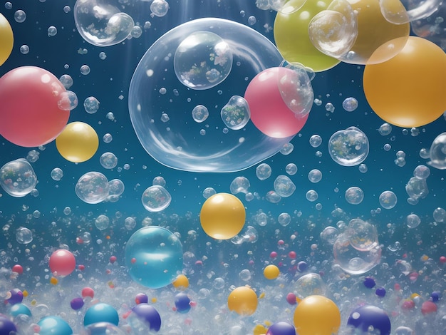 A number of transparent soap bubble balloons floated in the air Generative AI