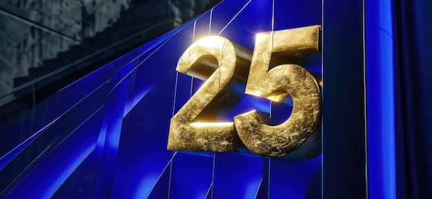 Photo the number twenty five in gold on a blue background