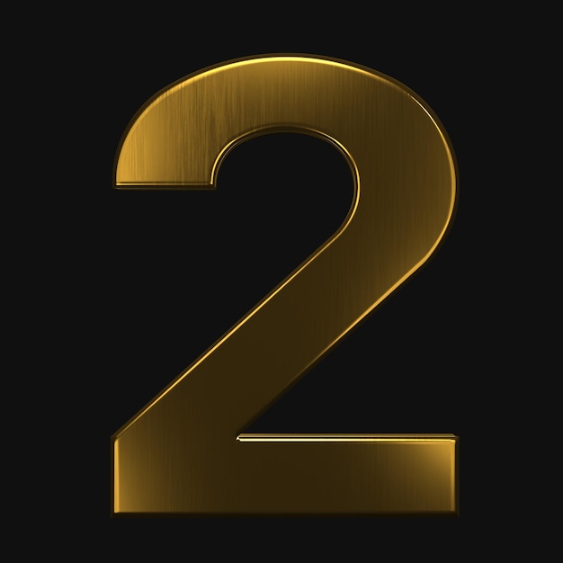 Number Two 2 Icon Gold 3D Render illustration