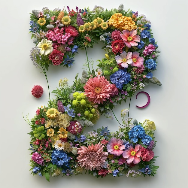 Number two made of flowers with background