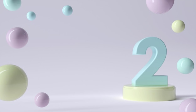 Number two on a pedestal web banner Delicate 3d numbers with podium for celebration