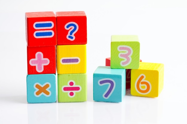 Number wood block cubes for learning Mathematic education math concept