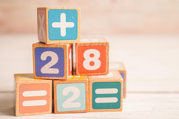 Number wood block cubes for learning mathematic education math\
concept